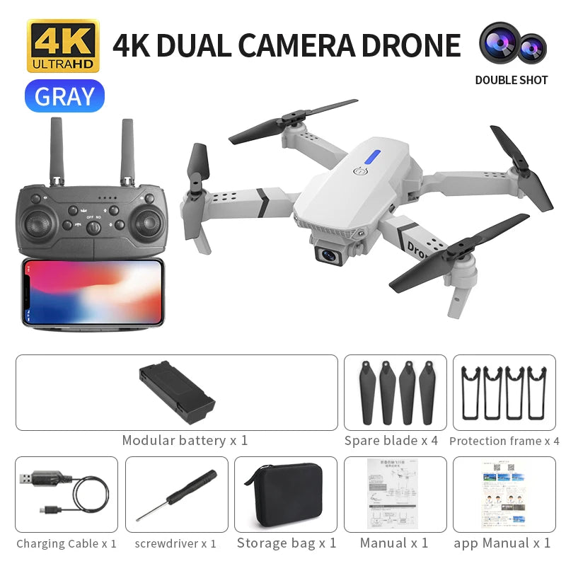 Mini Drone E88 Profesional 180° Electric Adjustable Obstacle Avoidance Bushless Uav 15000M Quadcopter toy