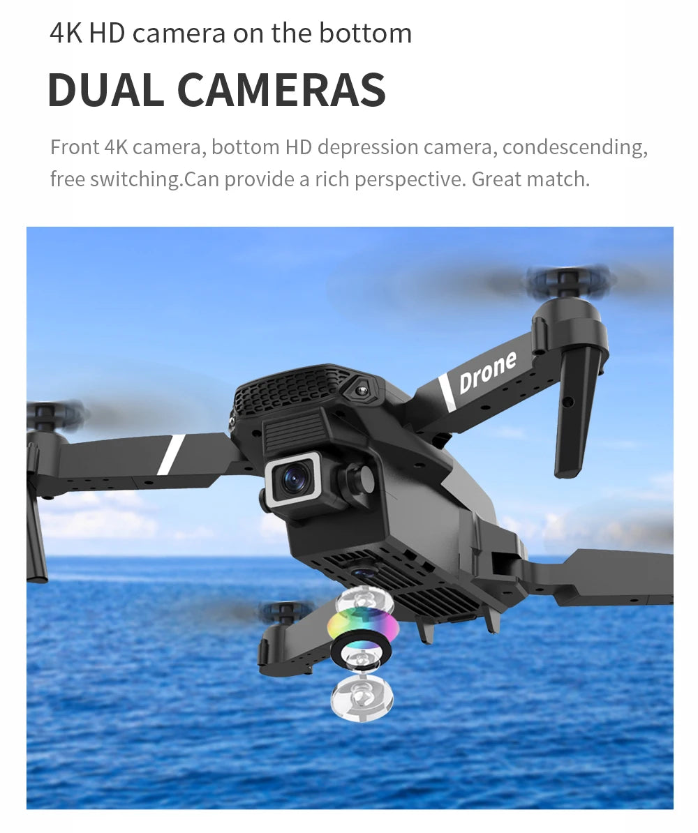 Mini Drone E88 Profesional 180° Electric Adjustable Obstacle Avoidance Bushless Uav 15000M Quadcopter toy