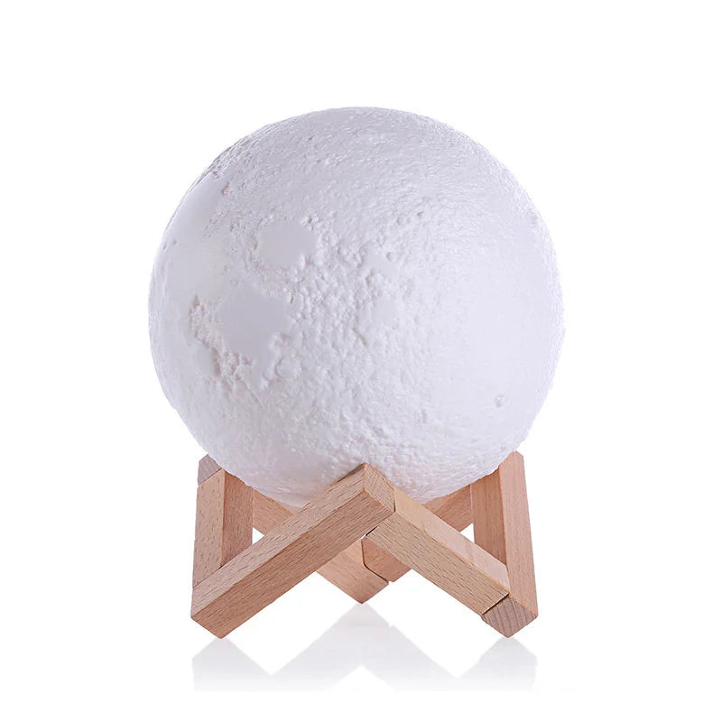 LED Night Light 3D Printing Moon Lamp 8cm Battery Powered with Bracket Starlight Bedroom Decorative Table Lamp