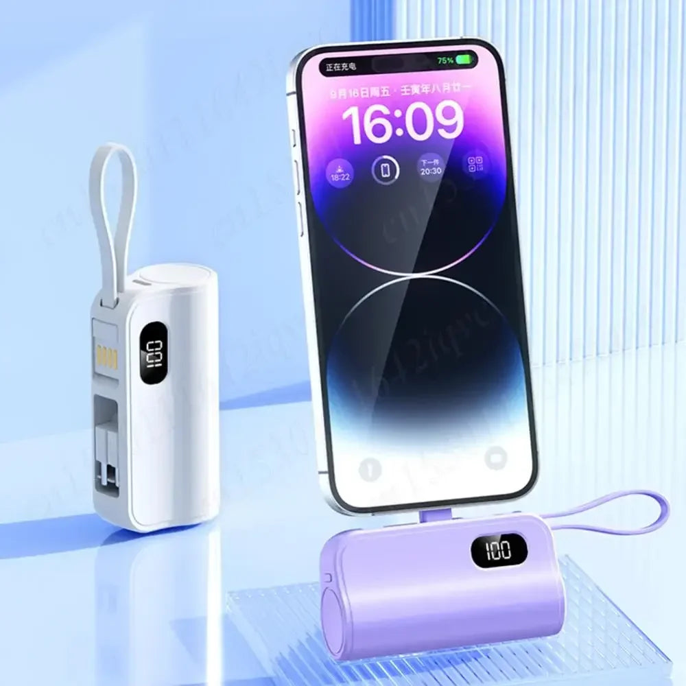 New 10000mAh Mini Power Bank Portable Charger Capsule PowerBank Built-in Cables Fast Charging External Battery for IPhone Xiaomi