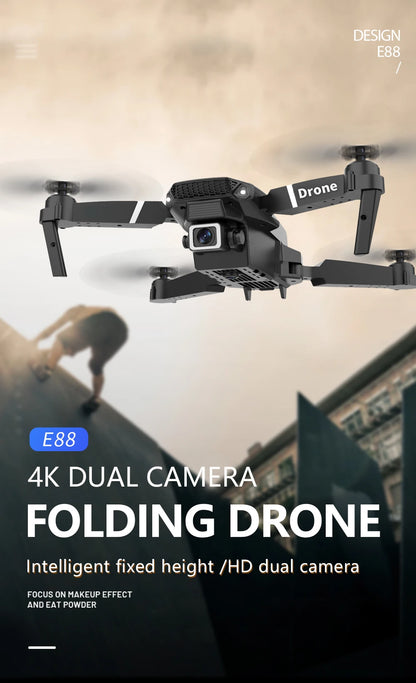 Mini Drone E88 Profesional 180° Electric Adjustable Obstacle Avoidance Bushless Uav 15000M Quadcopter toy