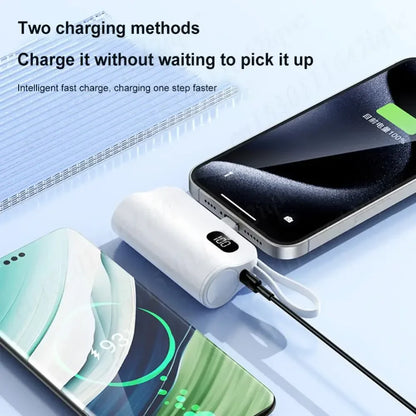 New 10000mAh Mini Power Bank Portable Charger Capsule PowerBank Built-in Cables Fast Charging External Battery for IPhone Xiaomi