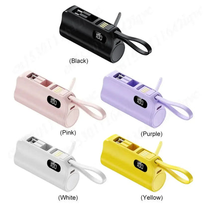 New 10000mAh Mini Power Bank Portable Charger Capsule PowerBank Built-in Cables Fast Charging External Battery for IPhone Xiaomi