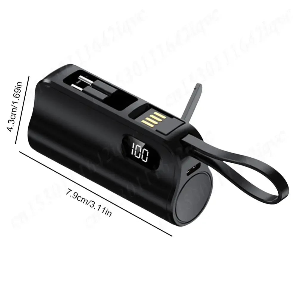 New 10000mAh Mini Power Bank Portable Charger Capsule PowerBank Built-in Cables Fast Charging External Battery for IPhone Xiaomi