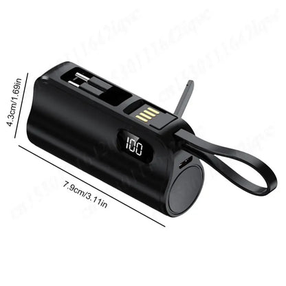 New 10000mAh Mini Power Bank Portable Charger Capsule PowerBank Built-in Cables Fast Charging External Battery for IPhone Xiaomi