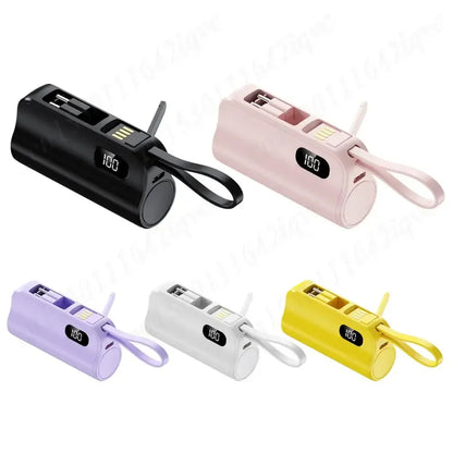 New 10000mAh Mini Power Bank Portable Charger Capsule PowerBank Built-in Cables Fast Charging External Battery for IPhone Xiaomi