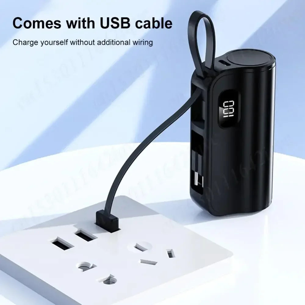 New 10000mAh Mini Power Bank Portable Charger Capsule PowerBank Built-in Cables Fast Charging External Battery for IPhone Xiaomi