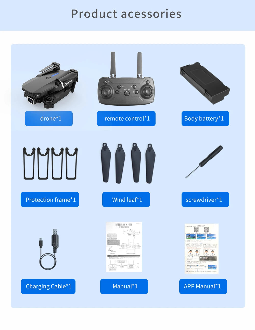 Mini Drone E88 Profesional 180° Electric Adjustable Obstacle Avoidance Bushless Uav 15000M Quadcopter toy
