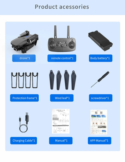 Mini Drone E88 Profesional 180° Electric Adjustable Obstacle Avoidance Bushless Uav 15000M Quadcopter toy