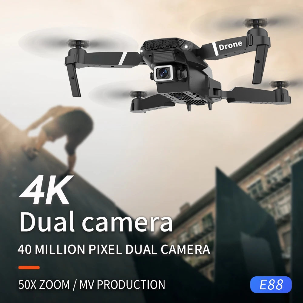 Mini Drone E88 Profesional 180° Electric Adjustable Obstacle Avoidance Bushless Uav 15000M Quadcopter toy