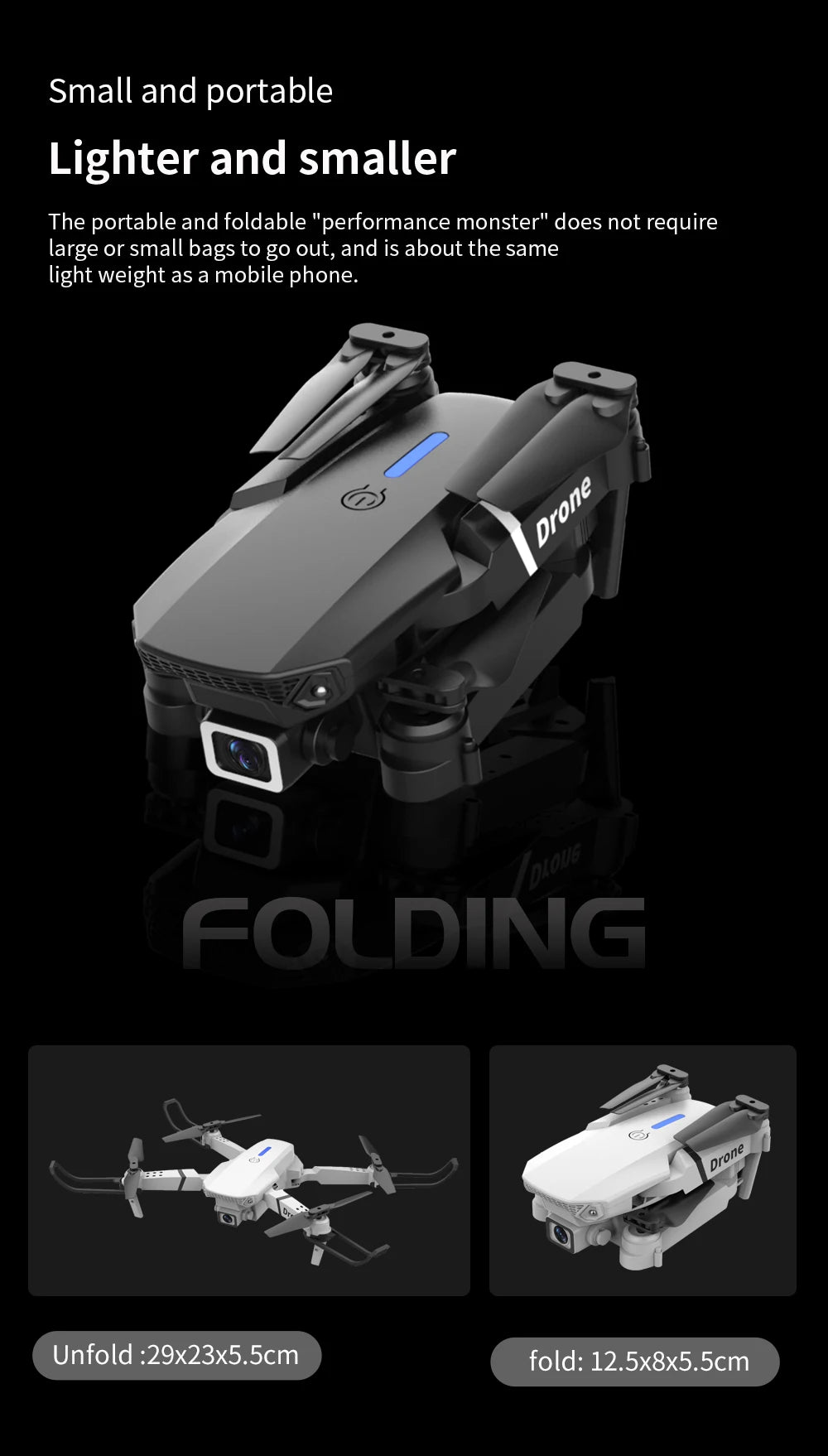 Mini Drone E88 Profesional 180° Electric Adjustable Obstacle Avoidance Bushless Uav 15000M Quadcopter toy