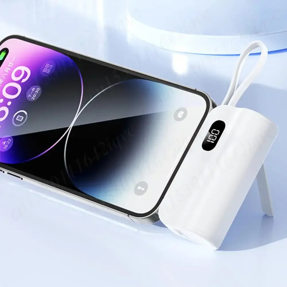 New 10000mAh Mini Power Bank Portable Charger Capsule PowerBank Built-in Cables Fast Charging External Battery for IPhone Xiaomi