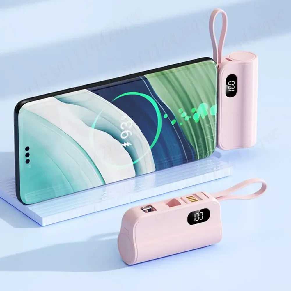 New 10000mAh Mini Power Bank Portable Charger Capsule PowerBank Built-in Cables Fast Charging External Battery for IPhone Xiaomi