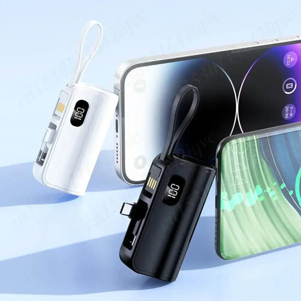 New 10000mAh Mini Power Bank Portable Charger Capsule PowerBank Built-in Cables Fast Charging External Battery for IPhone Xiaomi