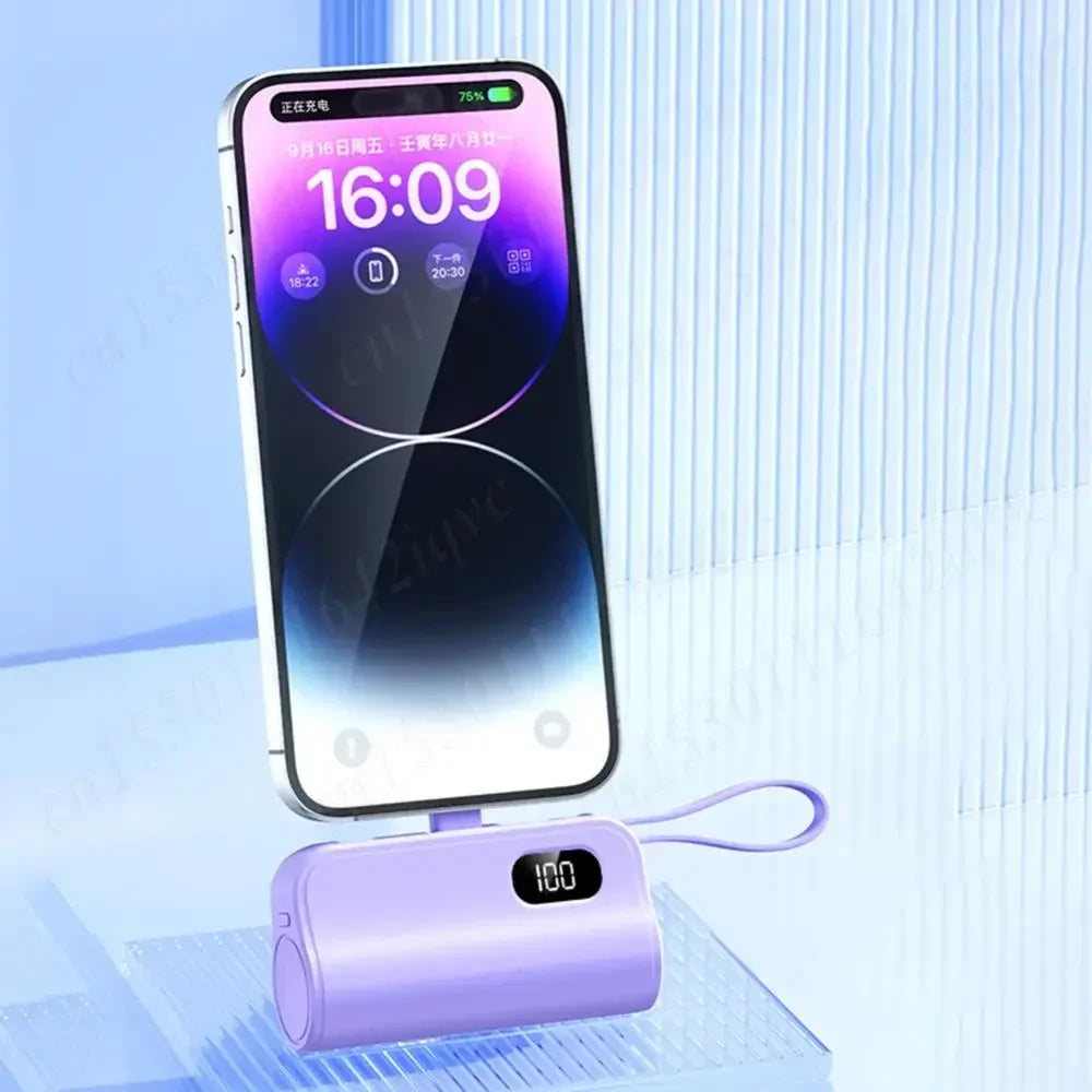 New 10000mAh Mini Power Bank Portable Charger Capsule PowerBank Built-in Cables Fast Charging External Battery for IPhone Xiaomi