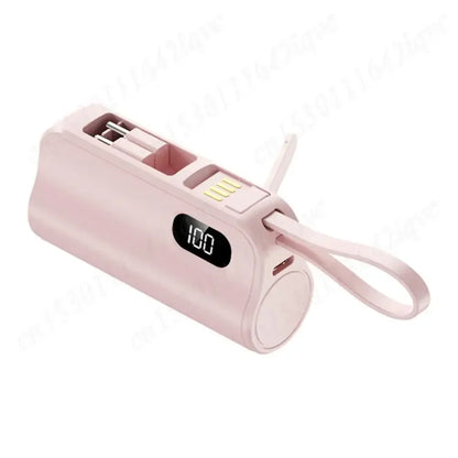 New 10000mAh Mini Power Bank Portable Charger Capsule PowerBank Built-in Cables Fast Charging External Battery for IPhone Xiaomi