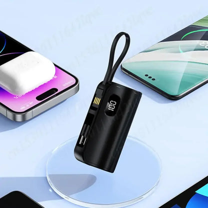New 10000mAh Mini Power Bank Portable Charger Capsule PowerBank Built-in Cables Fast Charging External Battery for IPhone Xiaomi