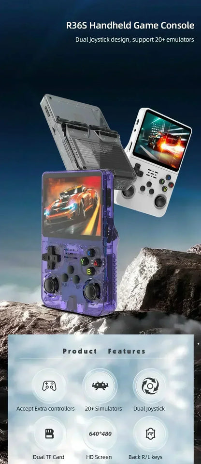 R36S Consola de Jogos Portátil Retro - Ecrã IPS de 3,5 Polegadas, 64GB/128GB/256GB, Dispositivo de Jogos Portátil com Jogos Integrados