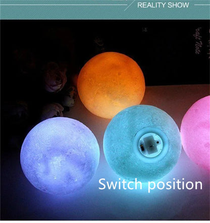 LED Night Light 3D Printing Moon Lamp 8cm Battery Powered with Bracket Starlight Bedroom Decorative Table Lamp