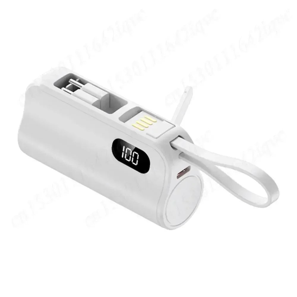 New 10000mAh Mini Power Bank Portable Charger Capsule PowerBank Built-in Cables Fast Charging External Battery for IPhone Xiaomi