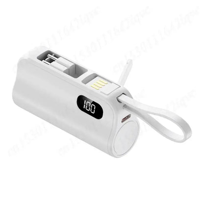 New 10000mAh Mini Power Bank Portable Charger Capsule PowerBank Built-in Cables Fast Charging External Battery for IPhone Xiaomi