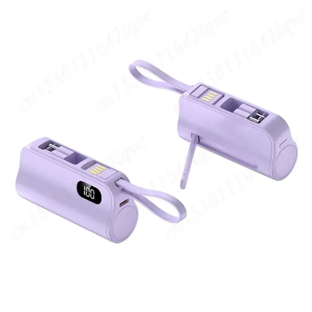 New 10000mAh Mini Power Bank Portable Charger Capsule PowerBank Built-in Cables Fast Charging External Battery for IPhone Xiaomi