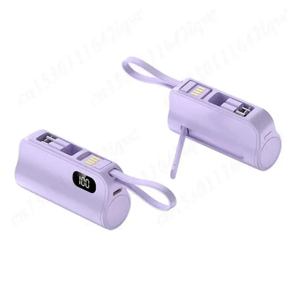 New 10000mAh Mini Power Bank Portable Charger Capsule PowerBank Built-in Cables Fast Charging External Battery for IPhone Xiaomi