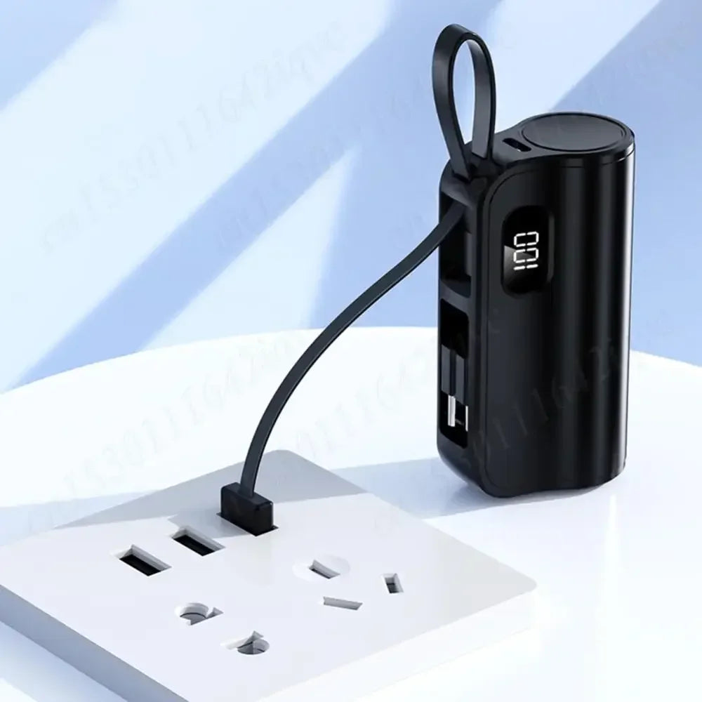 New 10000mAh Mini Power Bank Portable Charger Capsule PowerBank Built-in Cables Fast Charging External Battery for IPhone Xiaomi