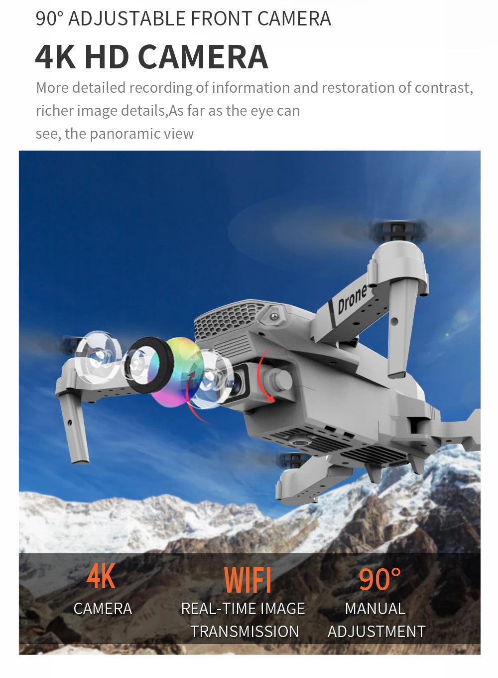 Mini Drone E88 Profesional 180° Electric Adjustable Obstacle Avoidance Bushless Uav 15000M Quadcopter toy