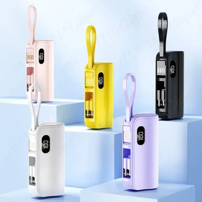 New 10000mAh Mini Power Bank Portable Charger Capsule PowerBank Built-in Cables Fast Charging External Battery for IPhone Xiaomi