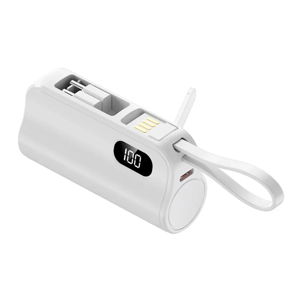 New 10000mAh Mini Power Bank Portable Charger Capsule PowerBank Built-in Cables Fast Charging External Battery for IPhone Xiaomi